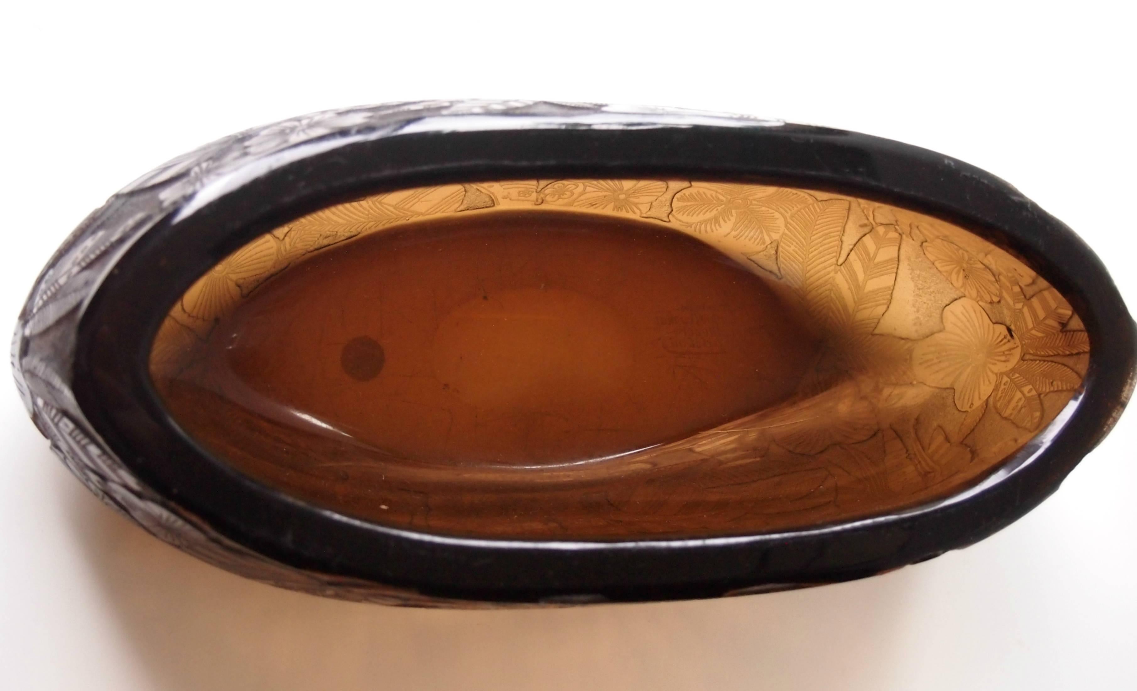 Art Glass Czech Moser Art Deco 'Sgraffito' Glass Bowl by Heinrich Hussmann, circa 1927