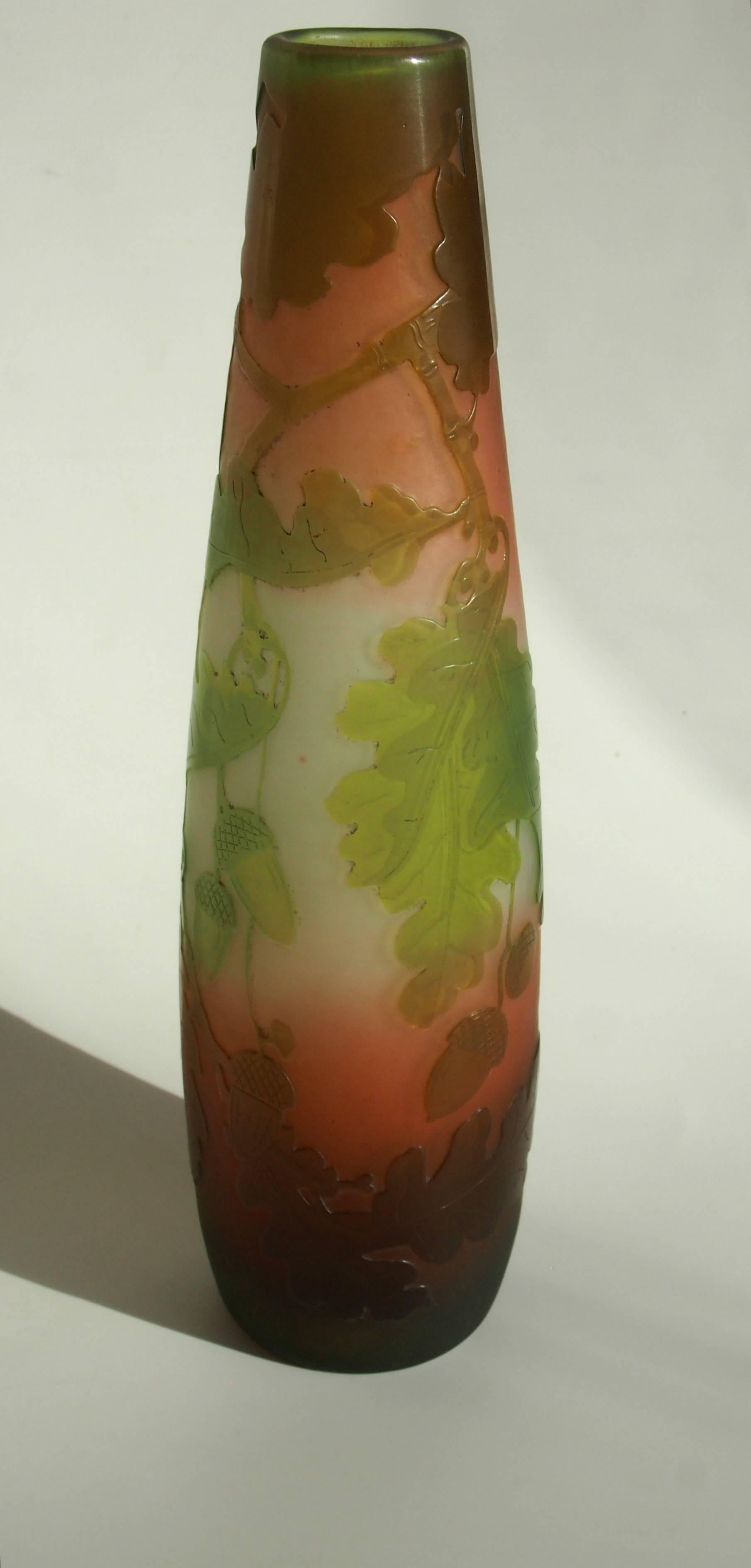 Early 20th Century Art Nouveau Emile Galle Cameo Acorn Vase