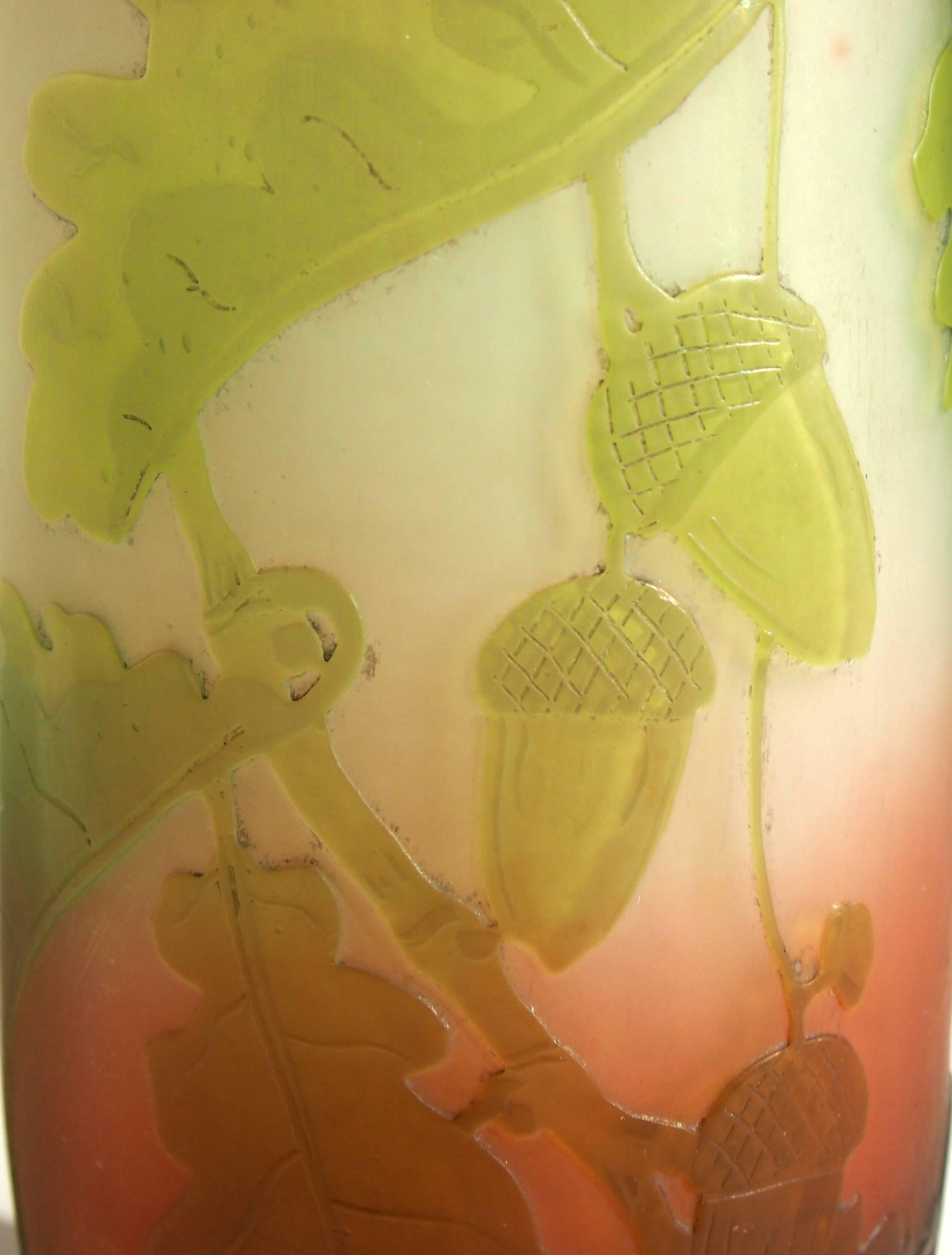 Art Glass Art Nouveau Emile Galle Cameo Acorn Vase