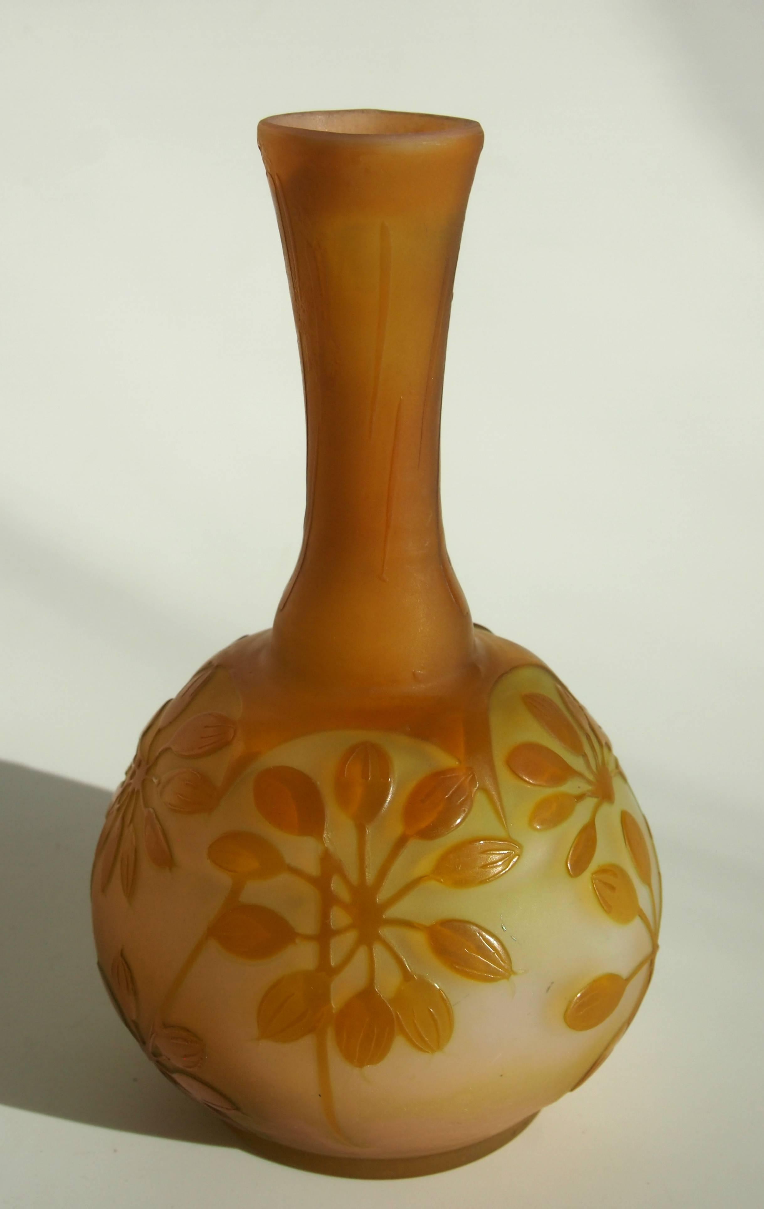 French Art Nouveau Emile Galle Stylized Botanical Cameo Vase