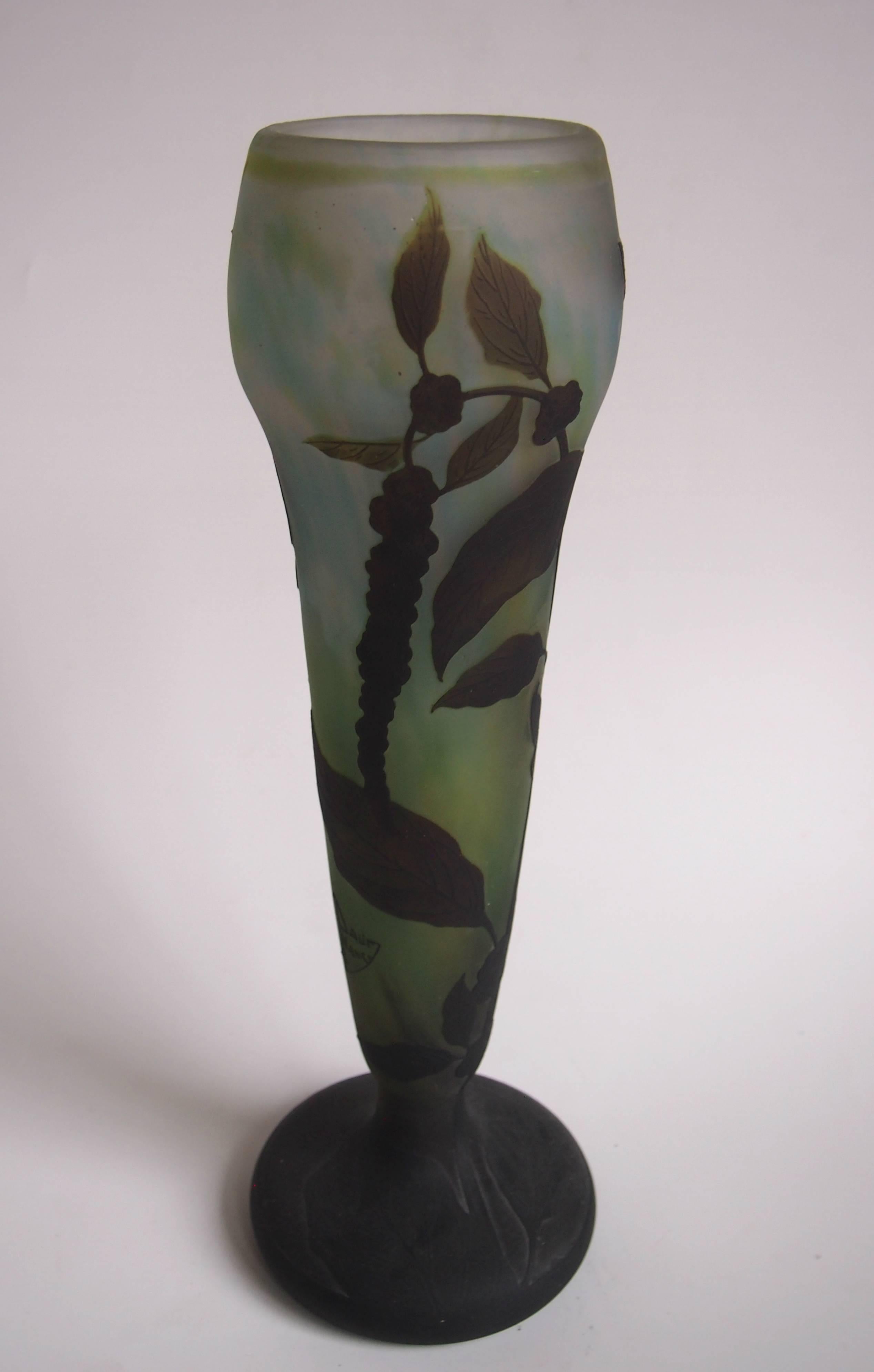 French Art Nouveau Daum Carved and Cameo Glass Botanical Vase c1900 In Good Condition In London, GB