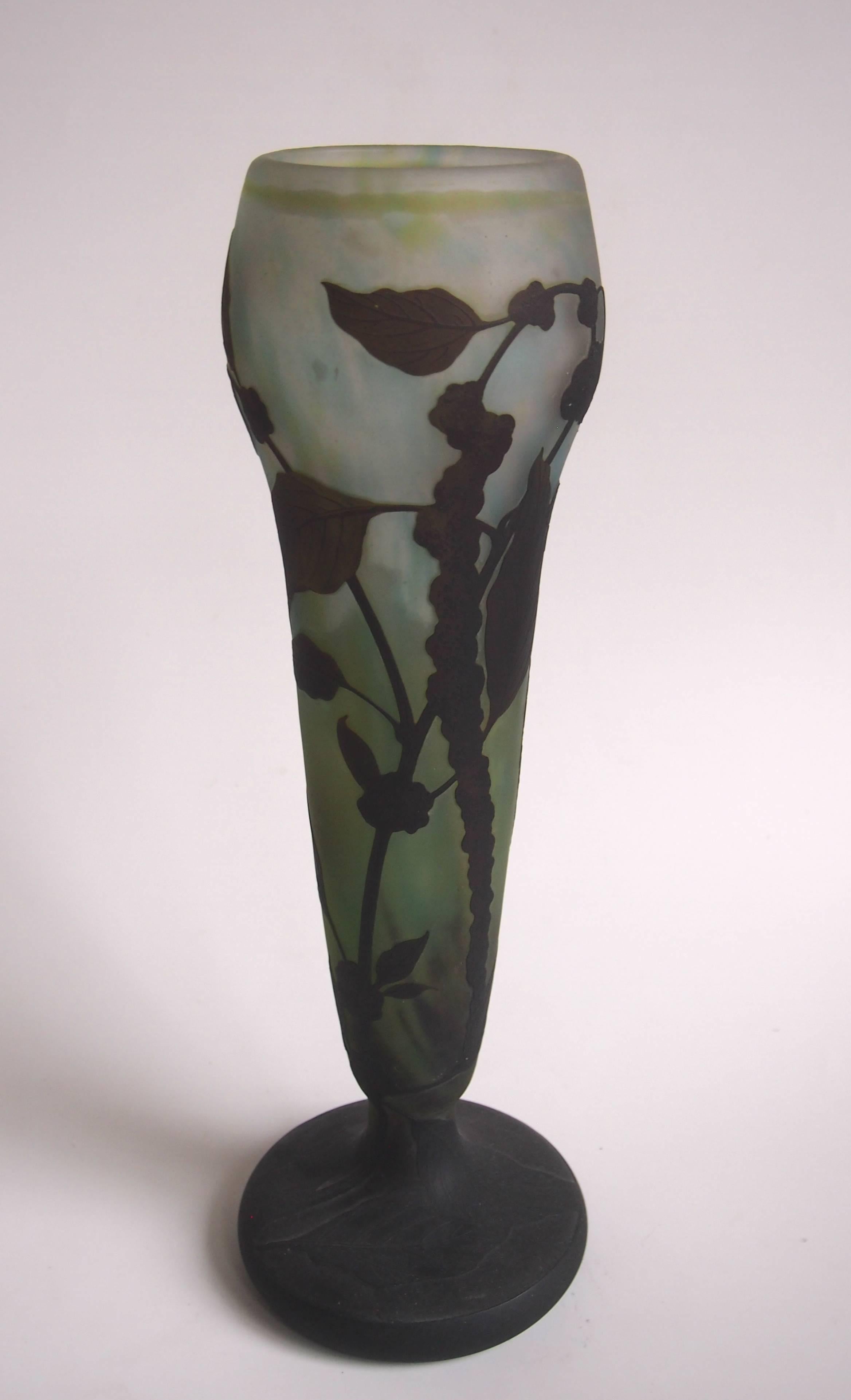 Late 19th Century French Art Nouveau Daum Carved and Cameo Glass Botanical Vase c1900