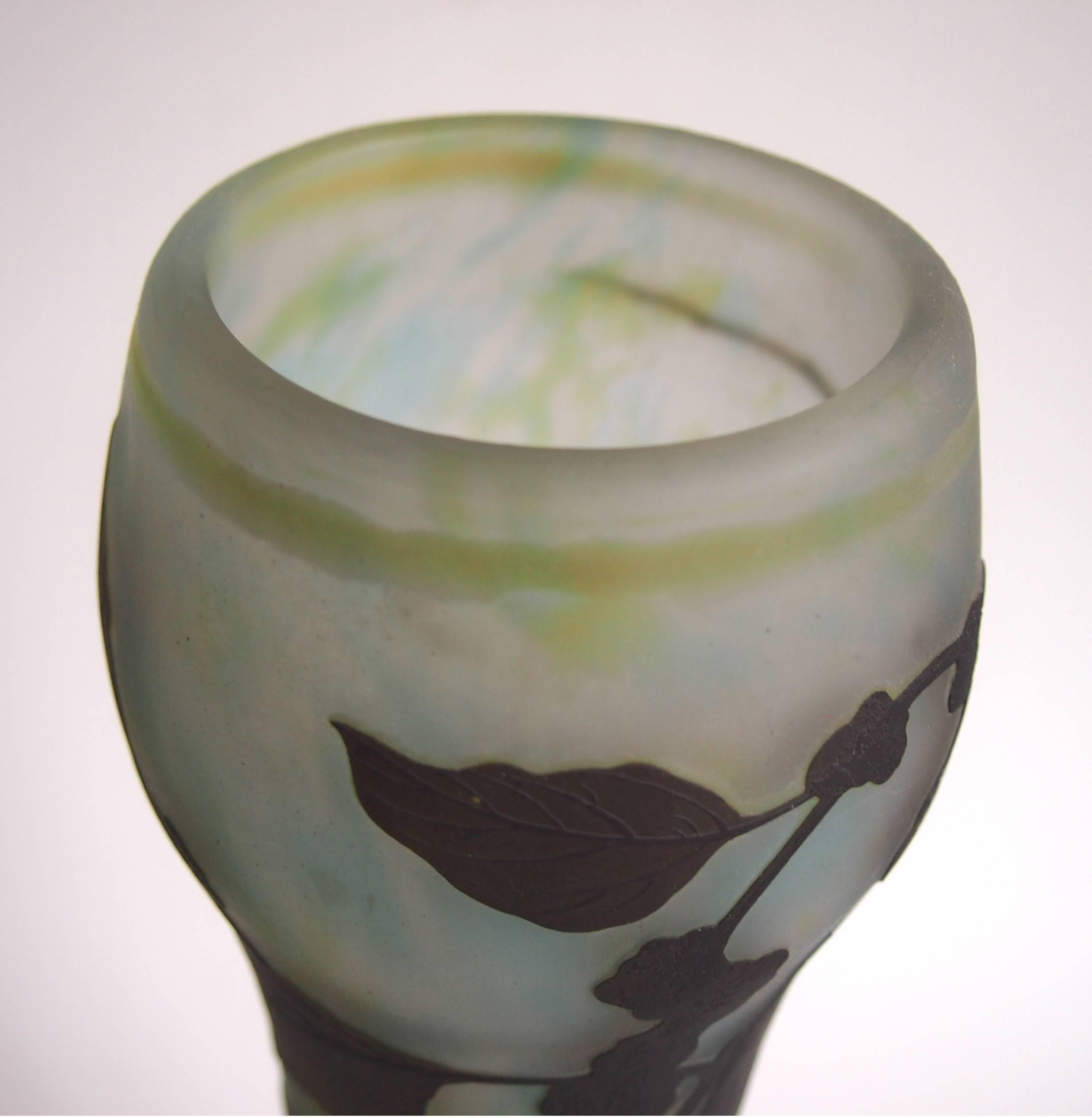 Art Glass French Art Nouveau Daum Carved and Cameo Glass Botanical Vase c1900