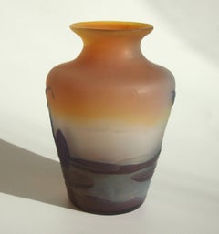 French Art Nouveau Emile Galle Cameo Glass Aquatic Vase circa 1900