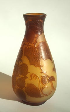 Art Nouveau D'Argental Crystal Cameo Blackberry Vase by Paul Nicolas