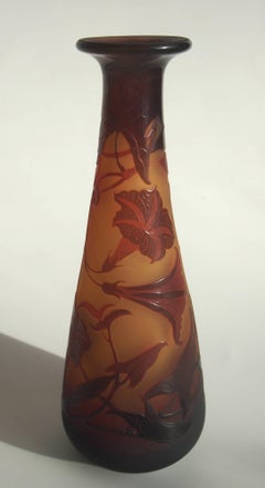 Art Nouveau D'Argental Crystal Convolvulus Cameo Vase by Paul Nicolas
