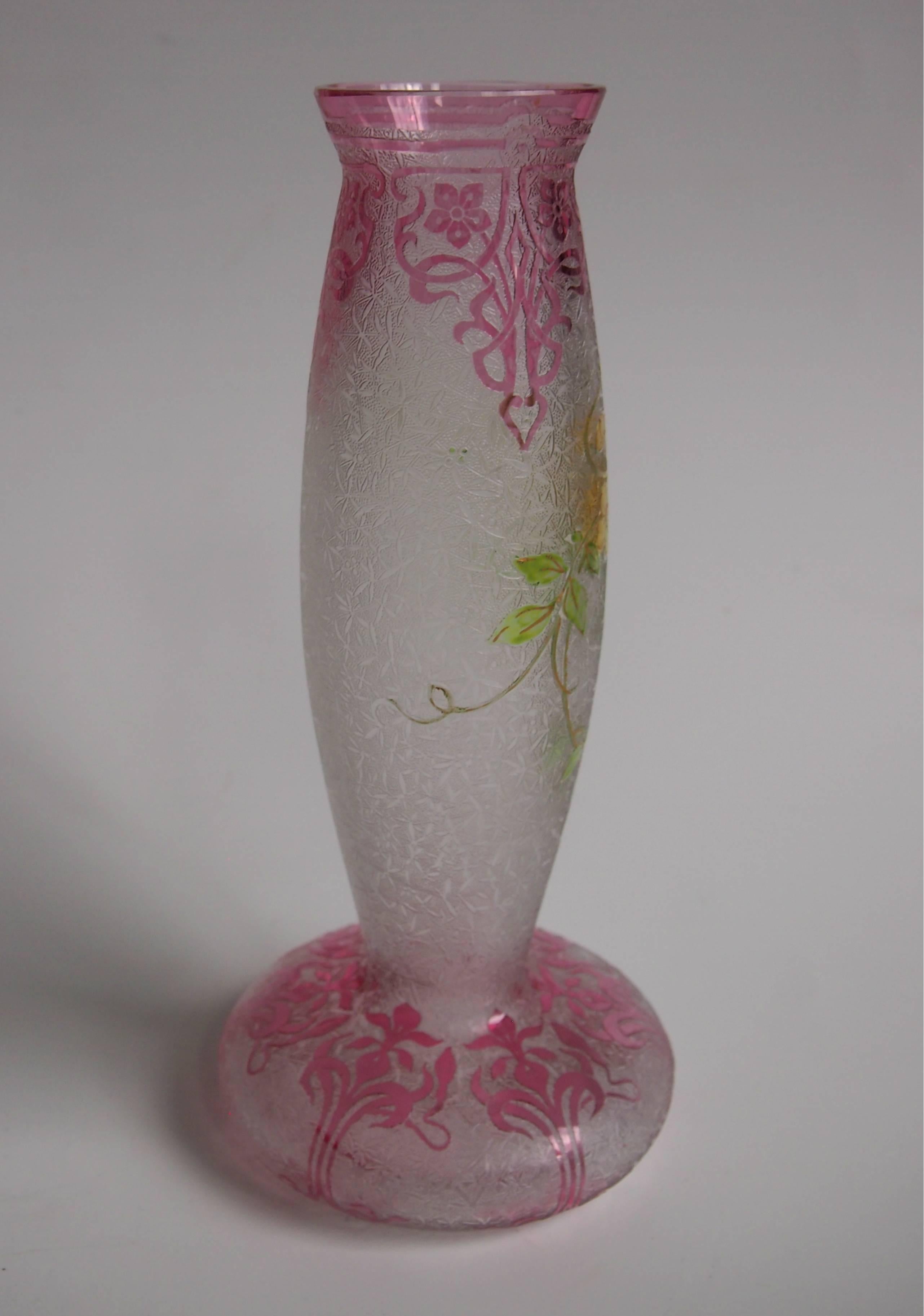 Art Nouveau Baccarat Crystal Cameo and Enamel Vase In Excellent Condition In London, GB