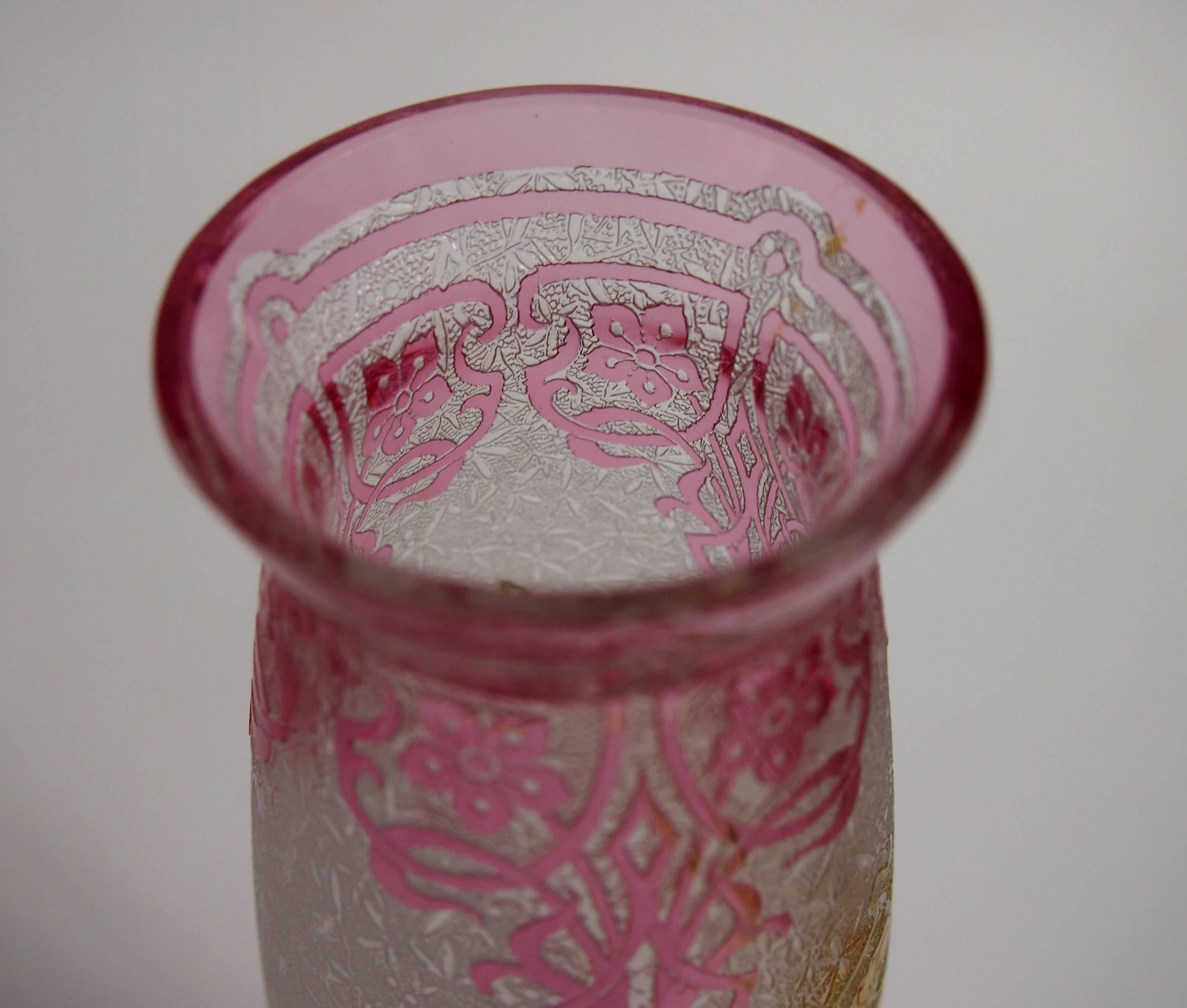 Early 20th Century Art Nouveau Baccarat Crystal Cameo and Enamel Vase