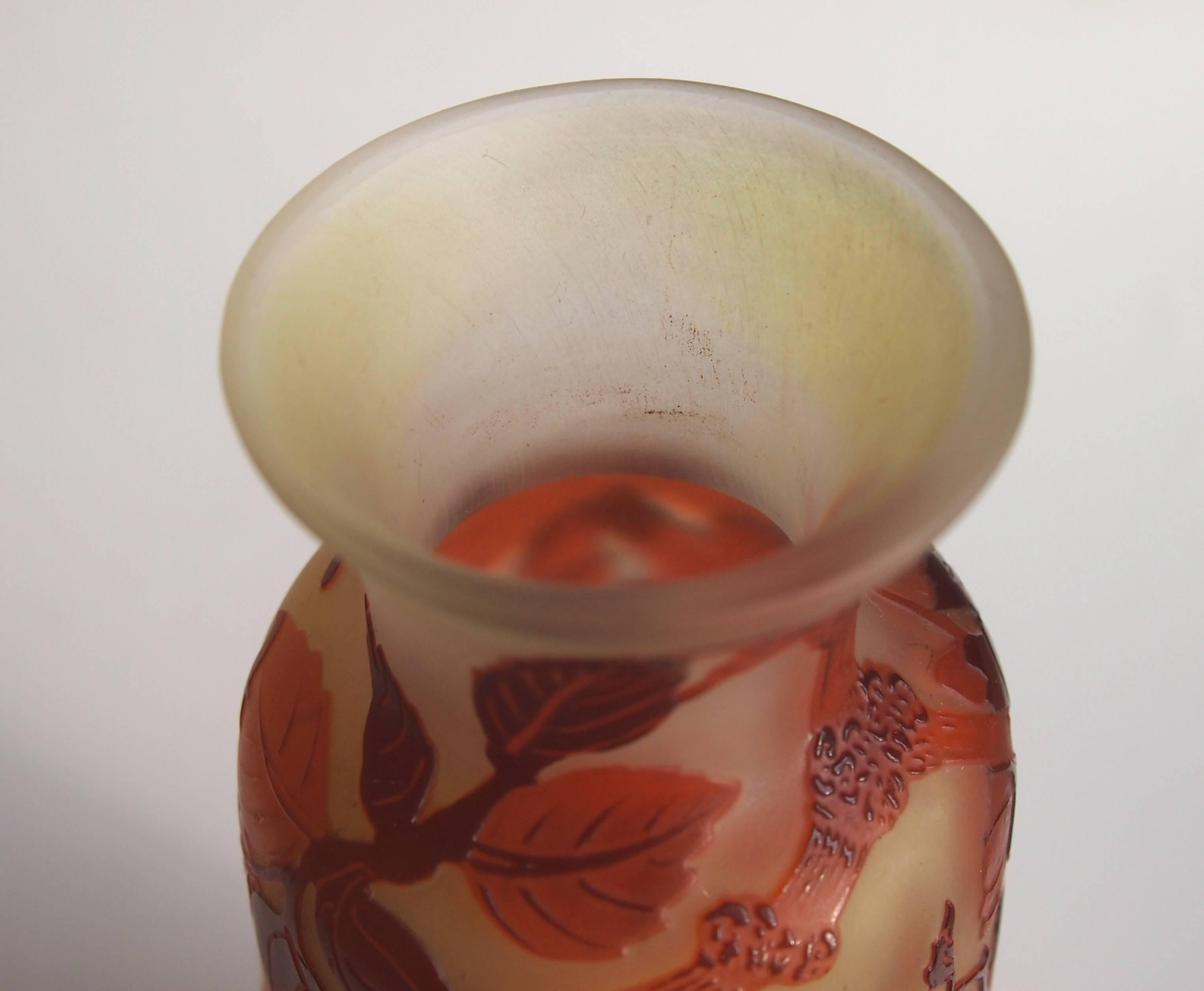 French Art Nouveau Emile Galle Cameo Glass Apple Blossom Vase c1900 In Good Condition For Sale In London, GB