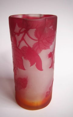 French Art Nouveau Emile Galle Cameo Glass Vase with Berries circa 1905