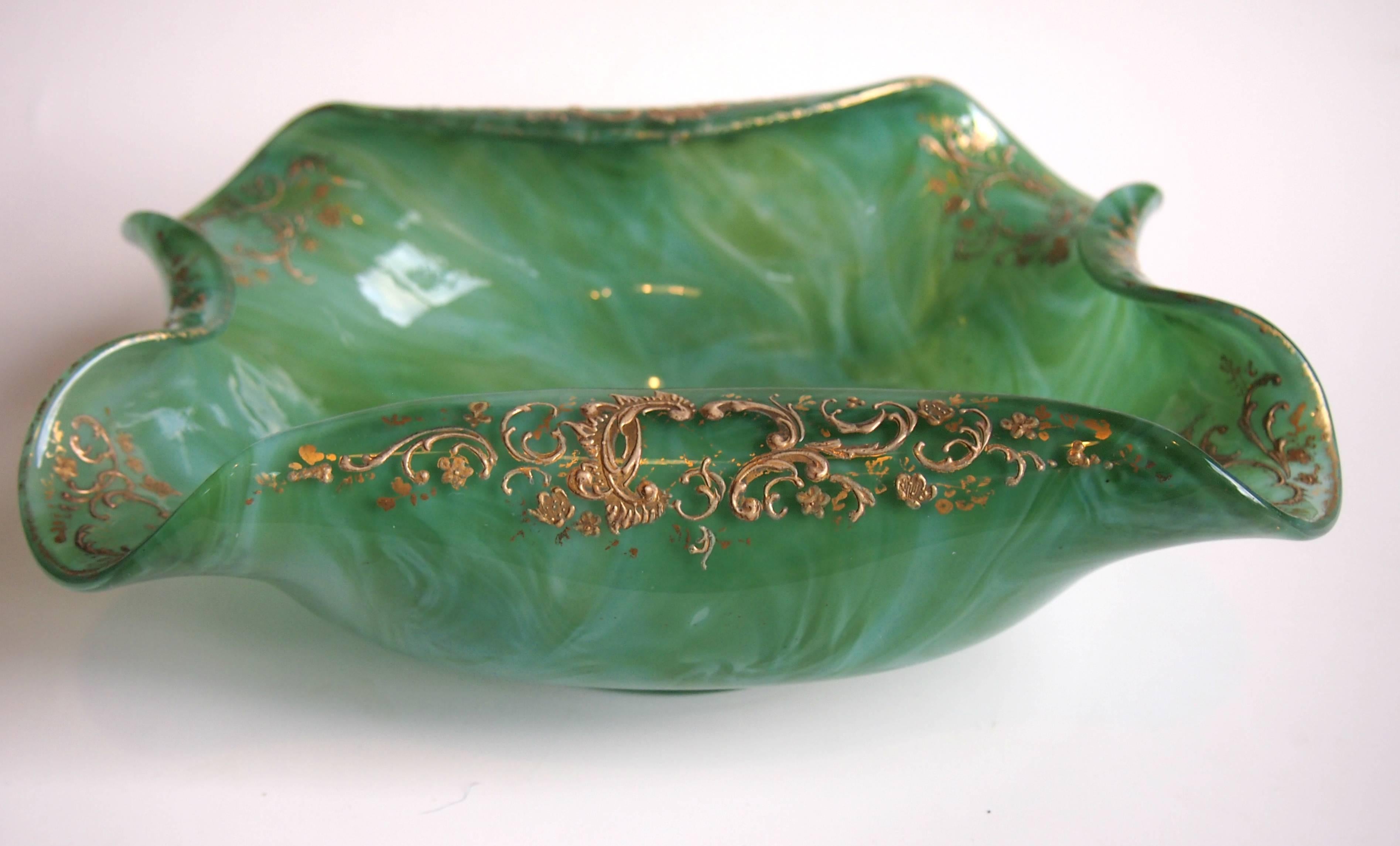 Czech Bohemian Late Victorian Gilded Loetz Malachit Glass Bowl 1890s For Sale