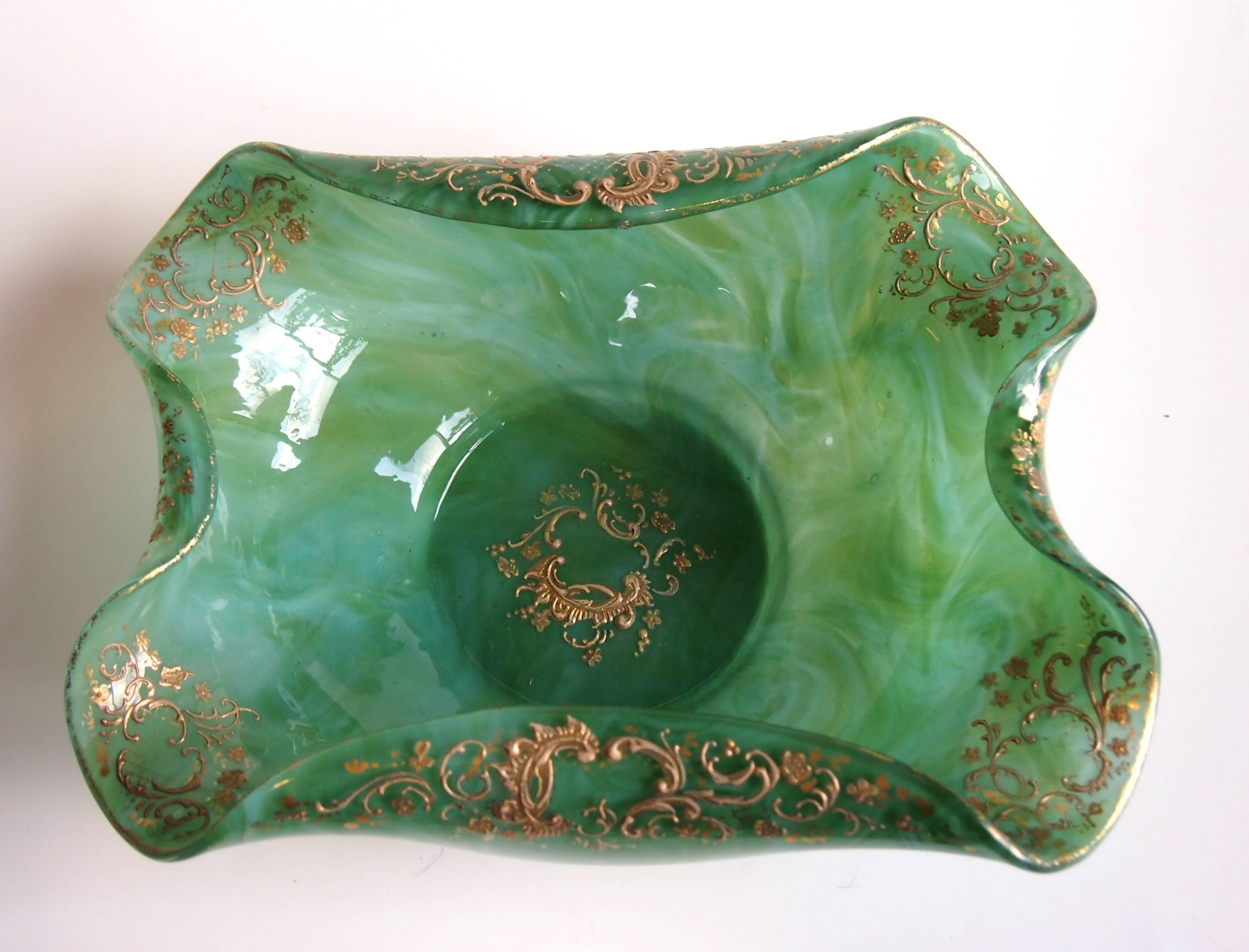 Art Glass Bohemian Late Victorian Gilded Loetz Malachit Glass Bowl 1890s For Sale
