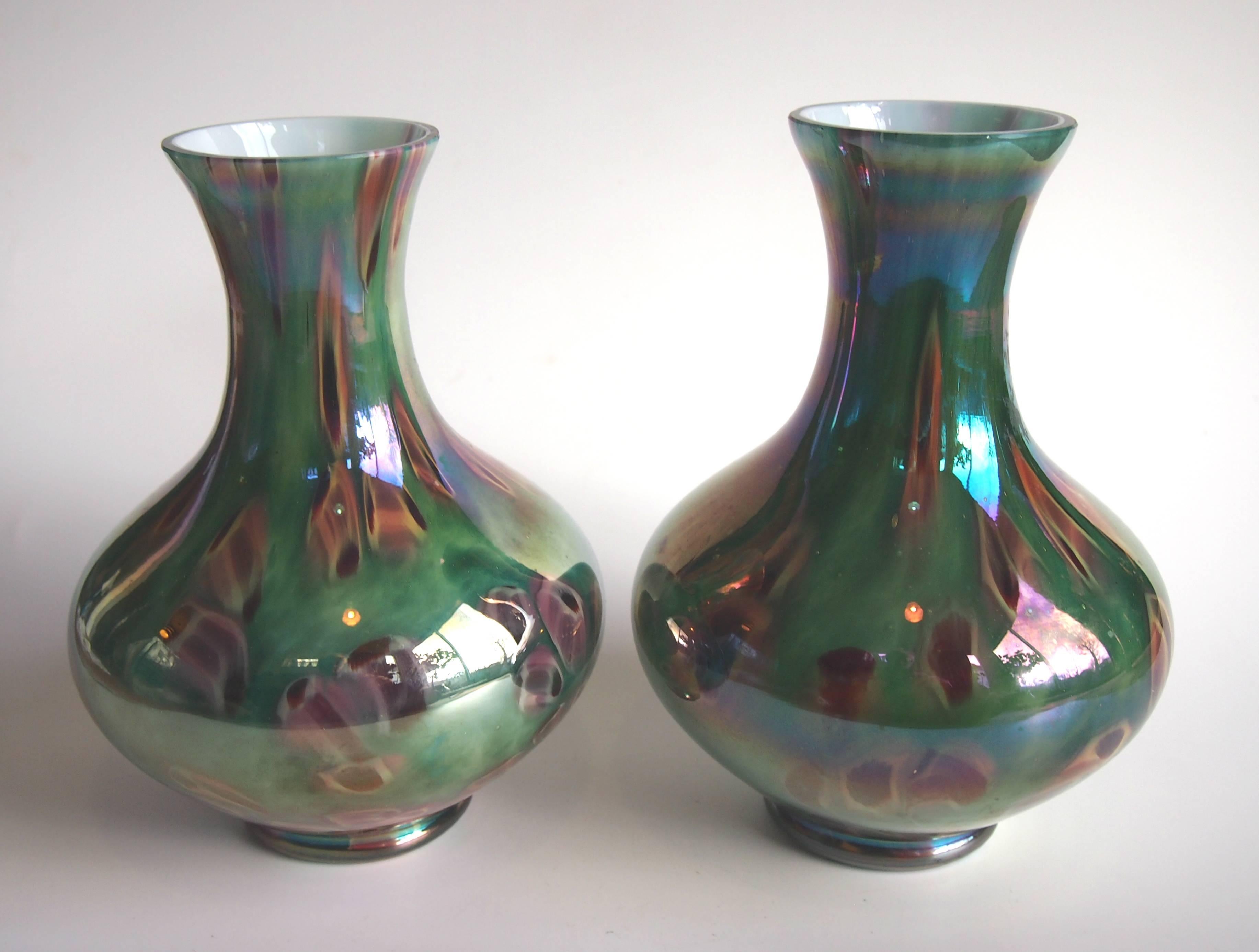 Czech Pair of Art Deco Kralik Cased 'Paperweight' Glass Vases circa 1925 In Good Condition For Sale In London, GB