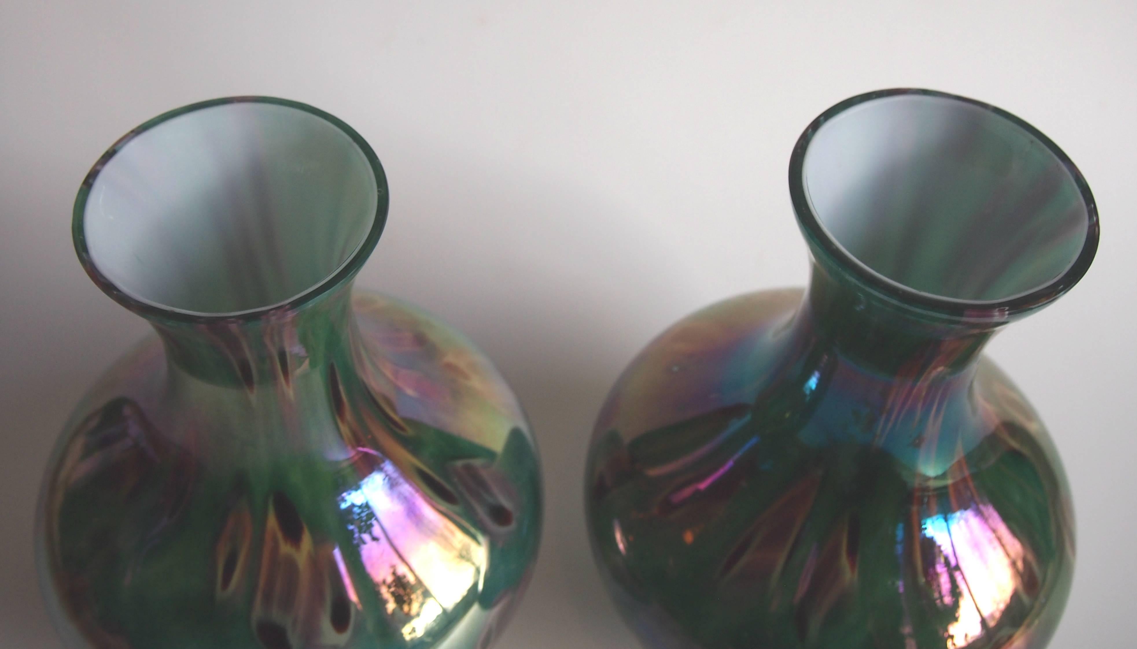 Art Glass Czech Pair of Art Deco Kralik Cased 'Paperweight' Glass Vases circa 1925 For Sale