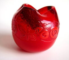 French Legras Art Deco Cameo Glass Butterfly Vase circa 1920