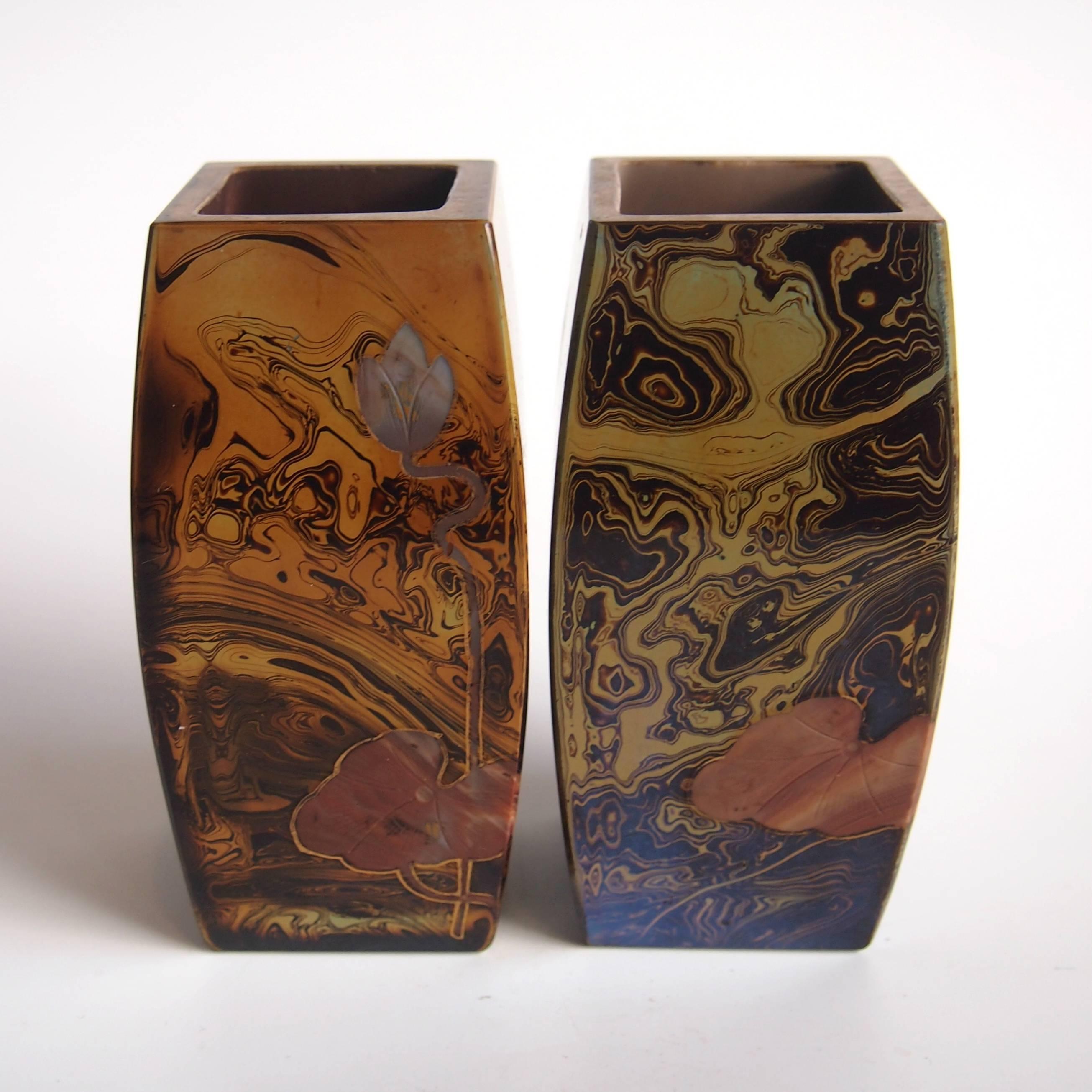 Pair of Art Nouveau Riedel Lithyalin Barrel Vases In Excellent Condition In London, GB