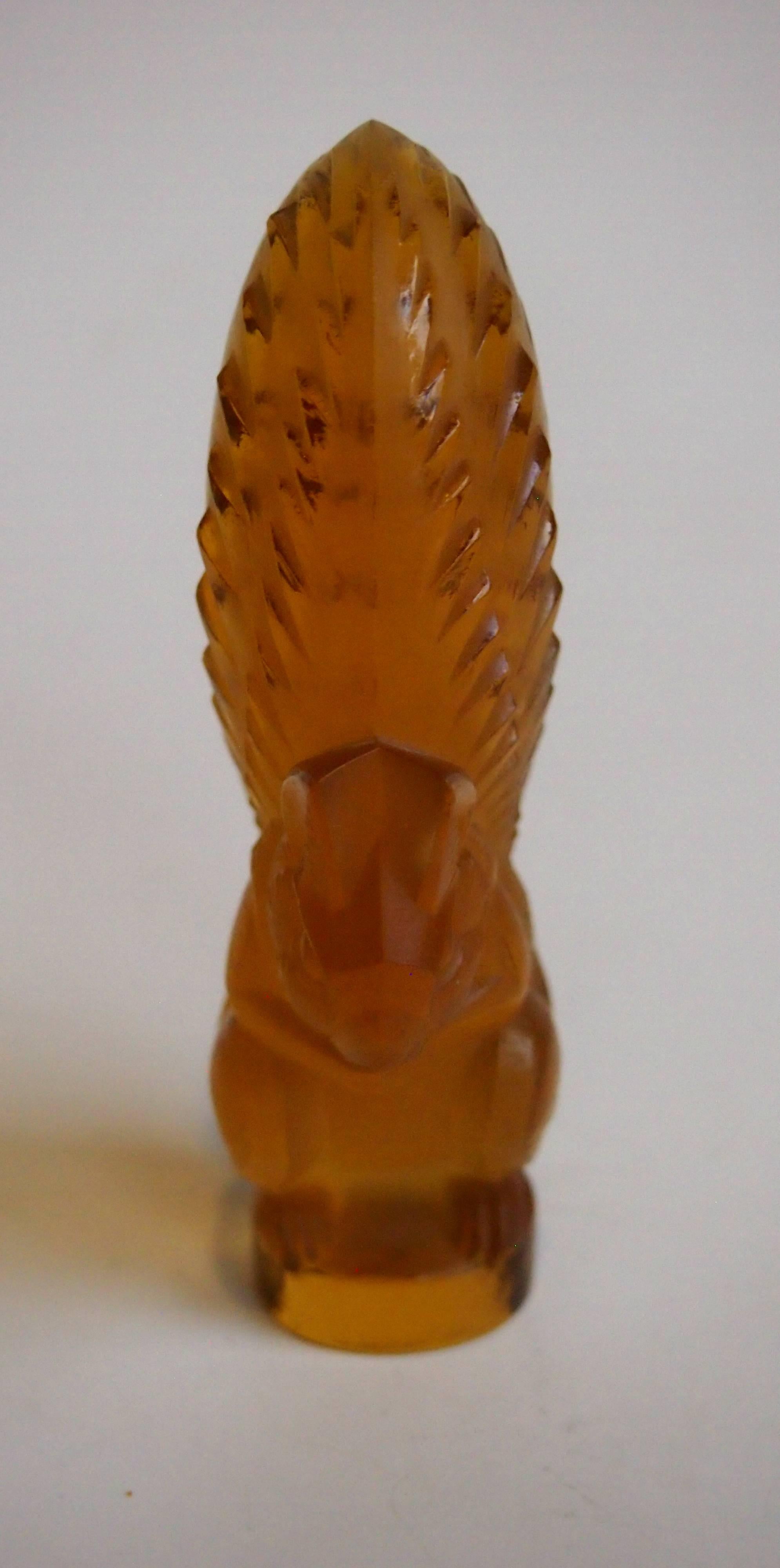 Rare and cute Art Deco Rene Lalique signed amber/yellow squirrel cachet (Ecureuil)- dating to 1931. (Ref: Marcilhac 227) Cachets were made so you could have your initials cut into the base and then use it to mark red wax seals for correspondence