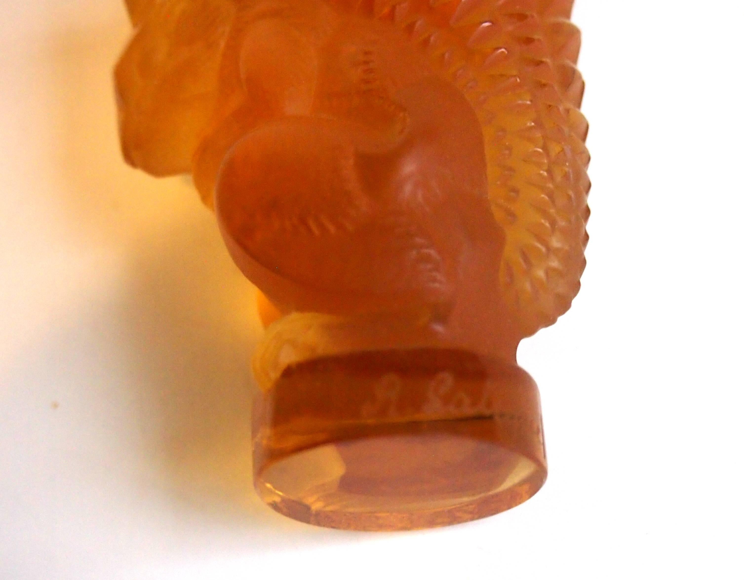 French Art Deco Rene Lalique Yellow Glass Squirrel Cachet- 1930s 1