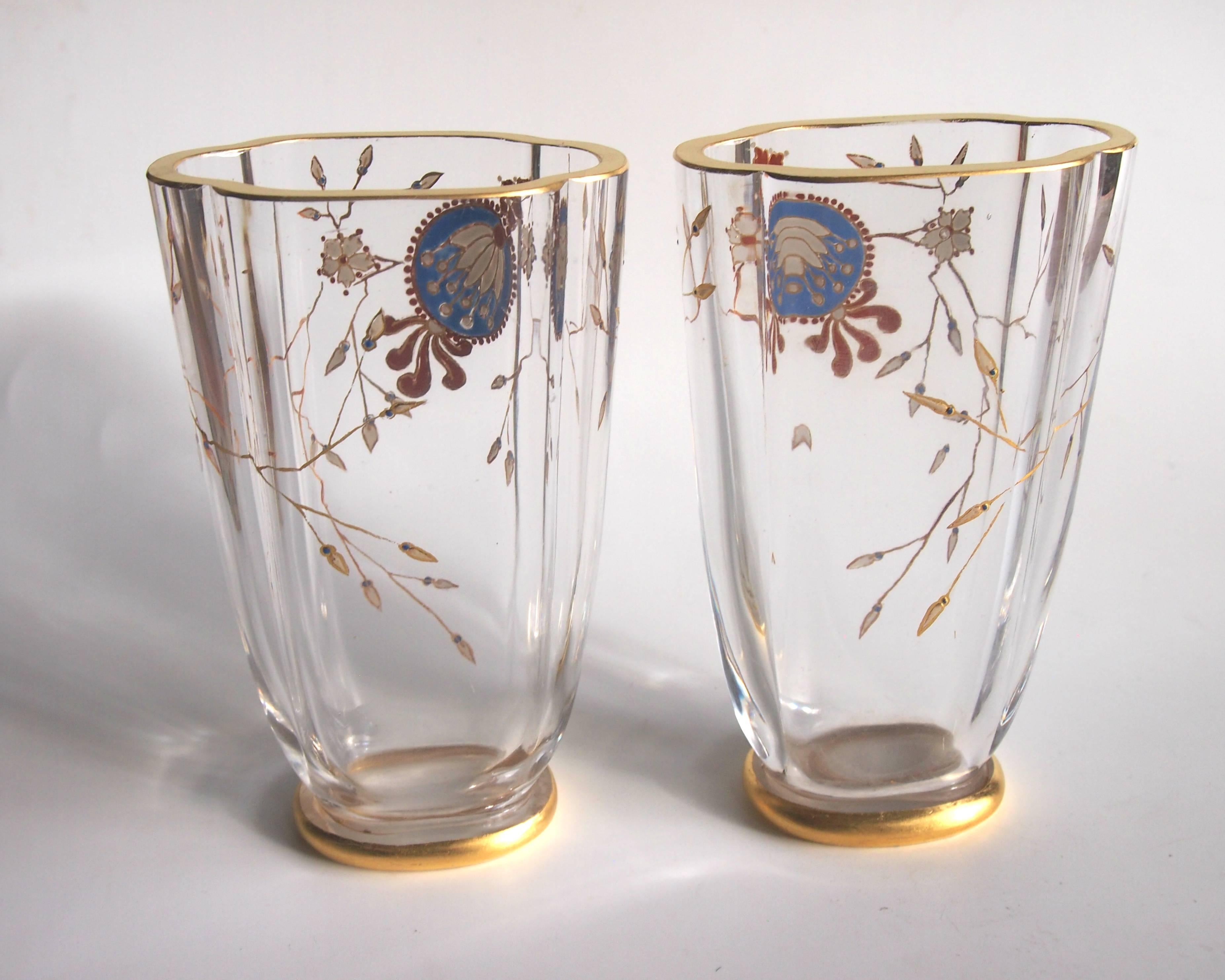 French Baccarat Pair of Chinoiserie Enamel Vases
