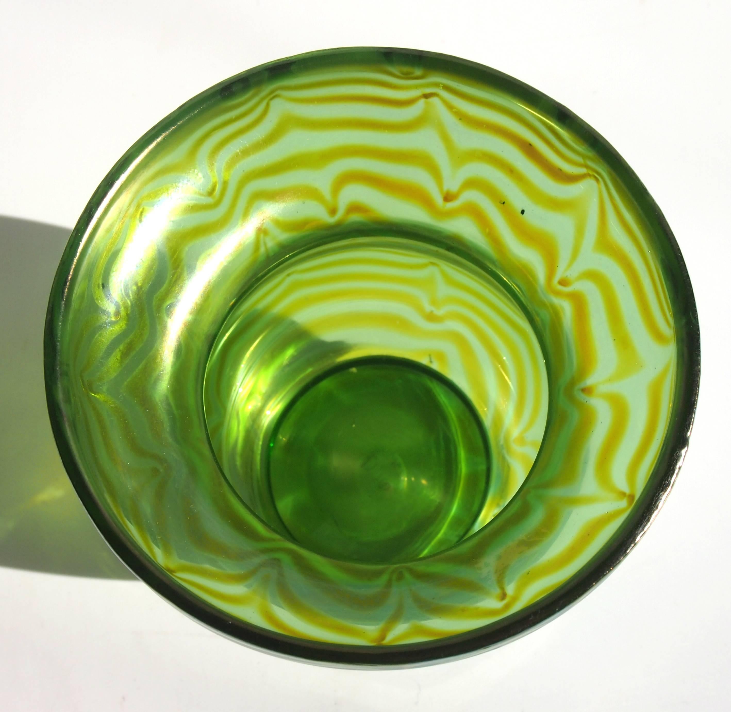 Early 20th Century Loetz Art Nouveau Leaf Green Phaenomen 85/3780 Vase Made for Bacalowitz