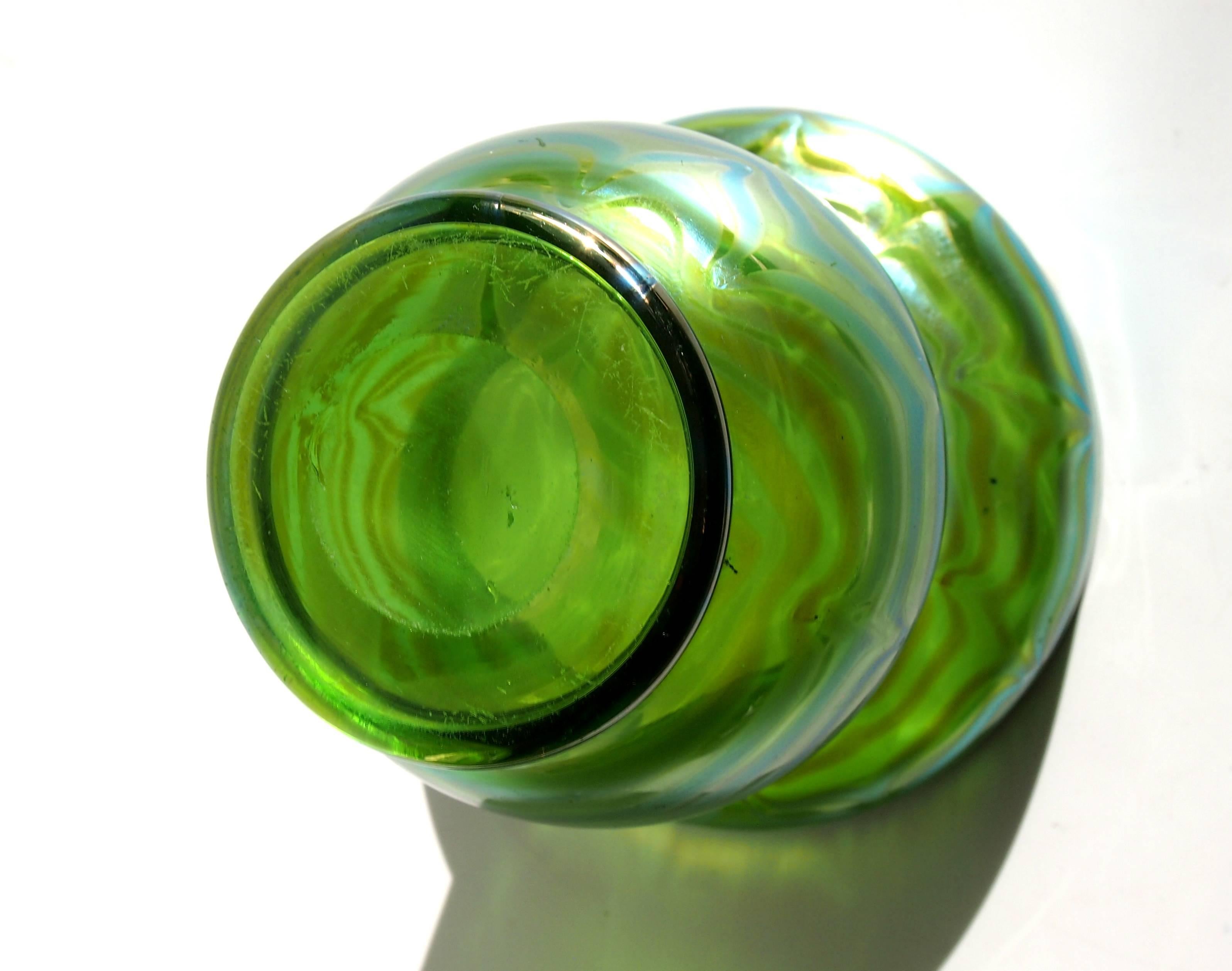 Art Glass Loetz Art Nouveau Leaf Green Phaenomen 85/3780 Vase Made for Bacalowitz