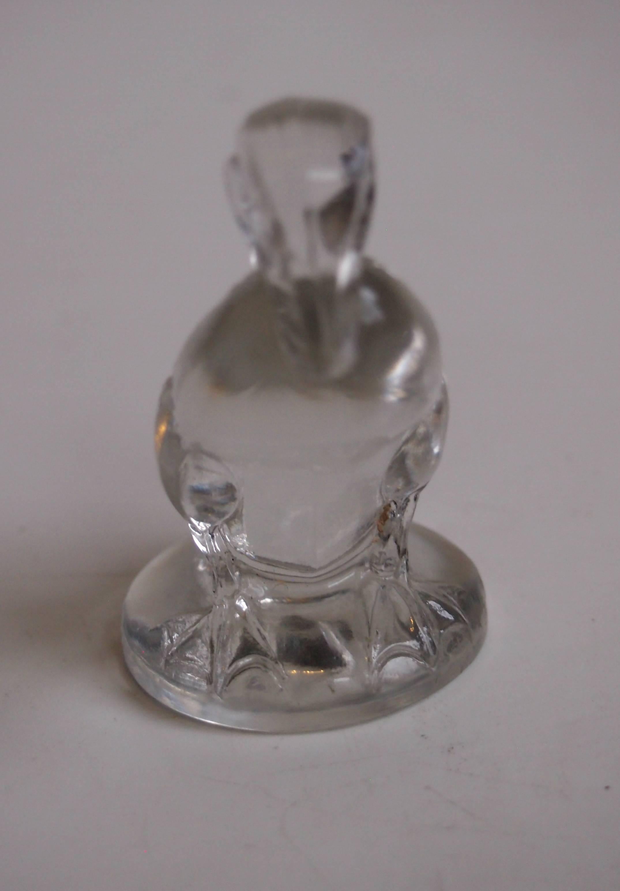 A classic clear and frosted Art Deco signed Rene Lalique 'Canard' (Duck) cachet, dating from 1925 (Marcilhac ref: 219). Cachets were made so you could have your initials cut into the base and then use it to stamp red wax seals for correspondence