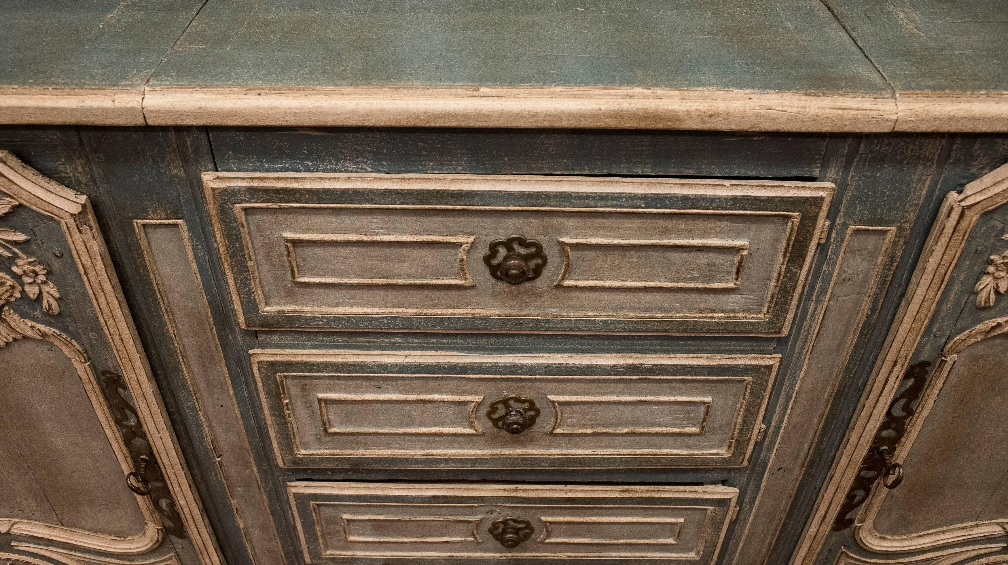 Metal 19th Century Provencal French Blue and Grey Buffet, circa 1860