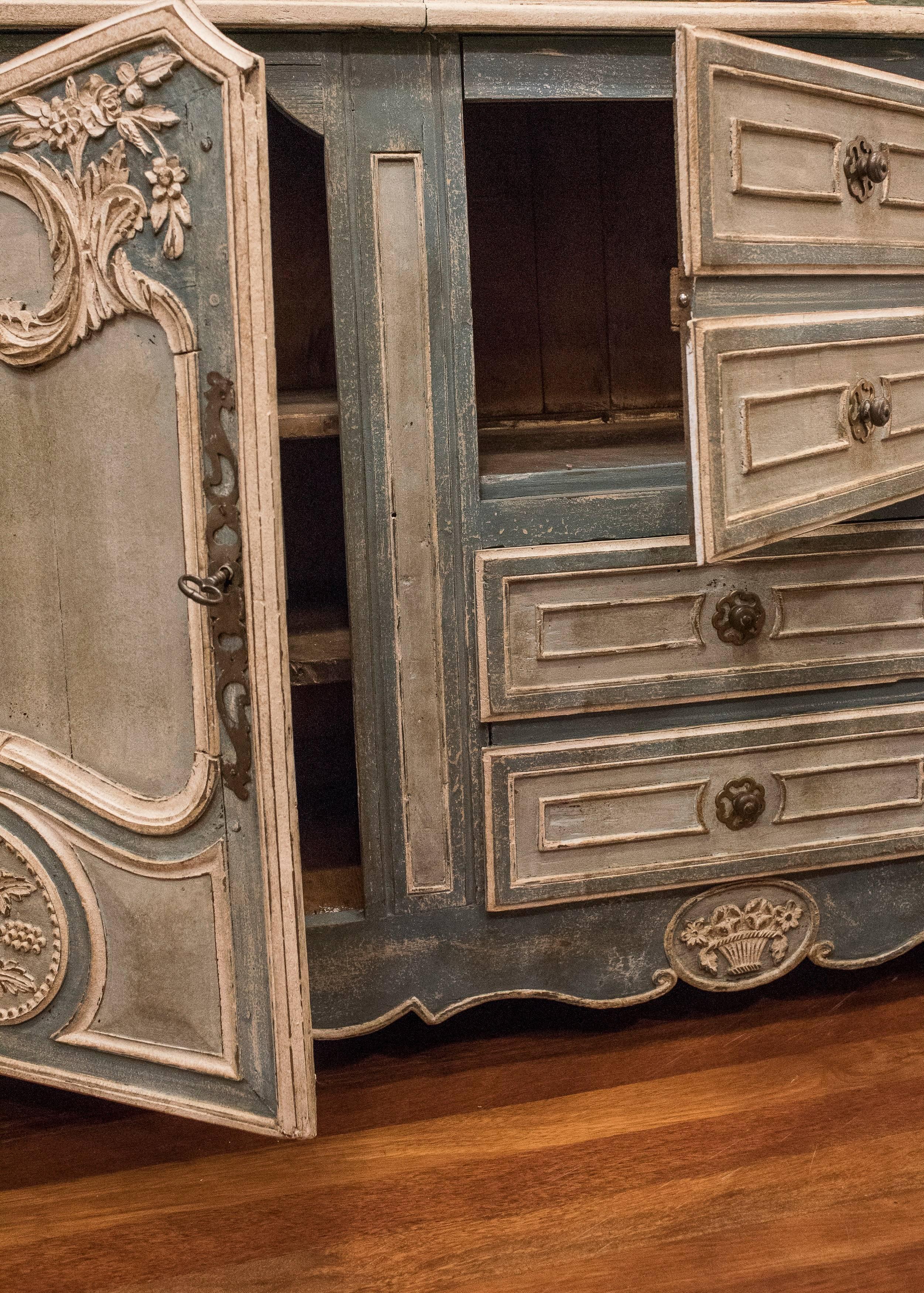 19th Century Provencal French Blue and Grey Buffet, circa 1860 2