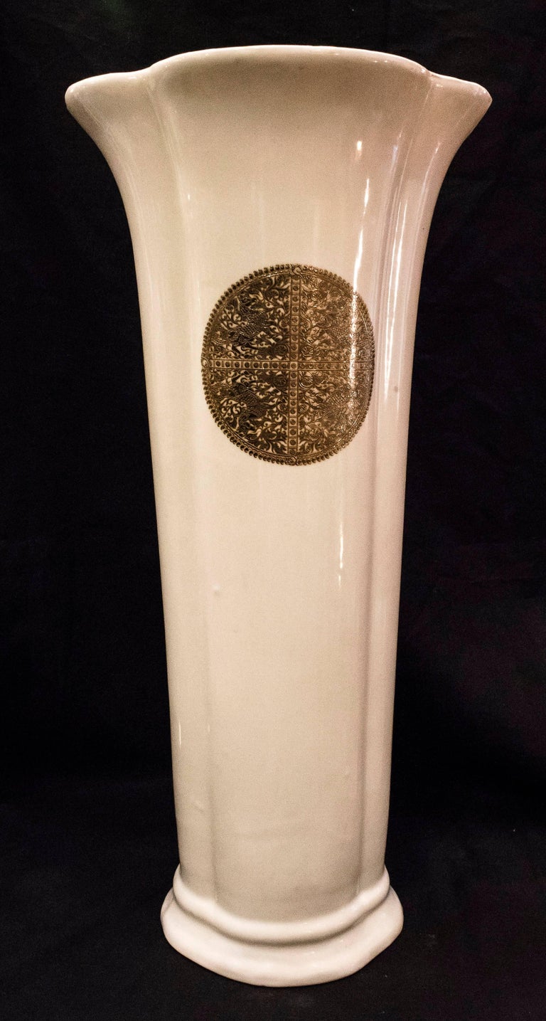 Fabienne Jouvin Midcentury white FlowerShaped French porcelain Vases