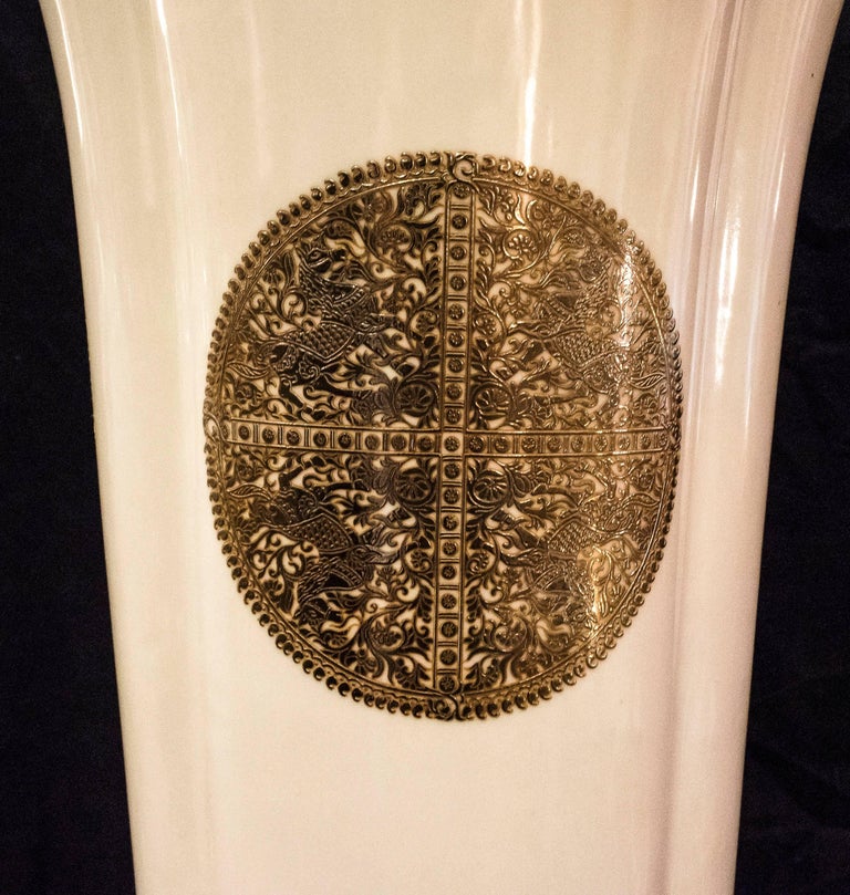 Fabienne Jouvin Midcentury white FlowerShaped French porcelain Vases