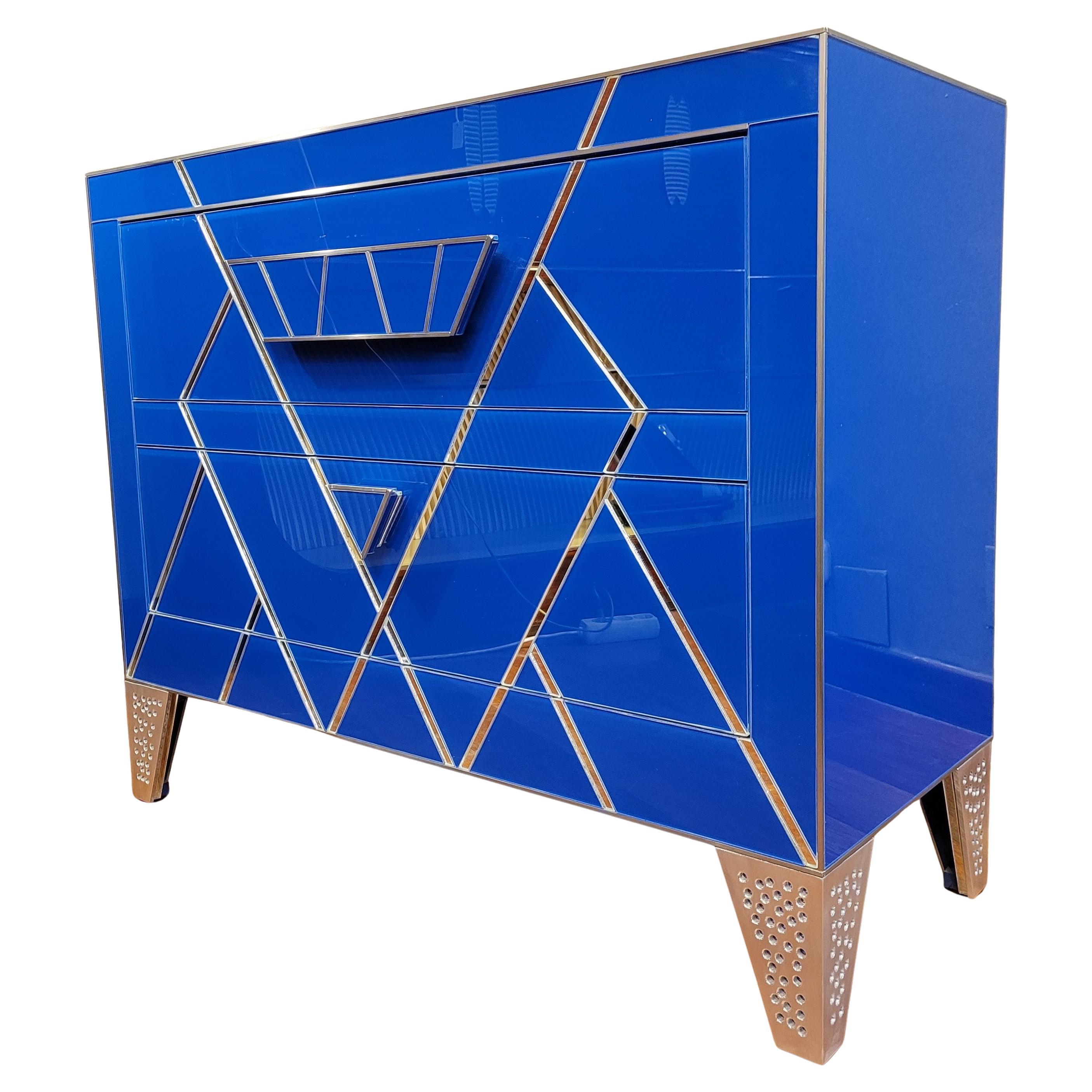 Cómoda Italiana Art Decó de Cristal Azul, Cómoda Italiana