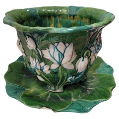 Minton England  Green WATERLILY Ceramic Planter , Art Nouveau 