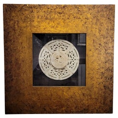 Asian carved and framed green Bi Disc, jadeite