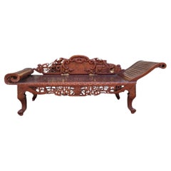 Antique Chinese Qing Daybed Oxblood red , female opium bed, wood