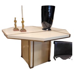 Jean-Claude Mahey dining table, France, ivory lacquered wood and gilt brass 70s