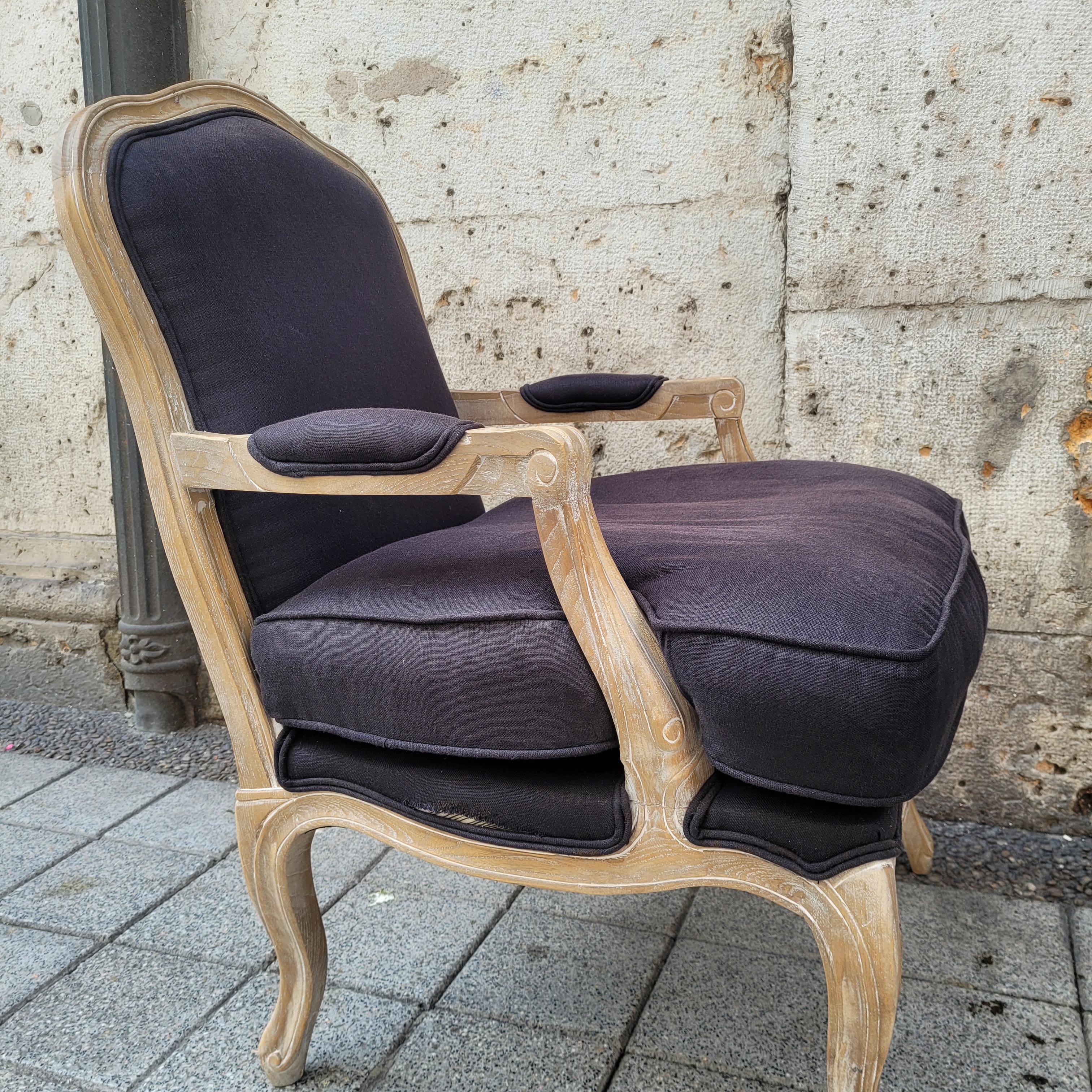 Sillón Reina de Francia, estilo Luis XV / Provenzal, roble y tapicería en venta 8