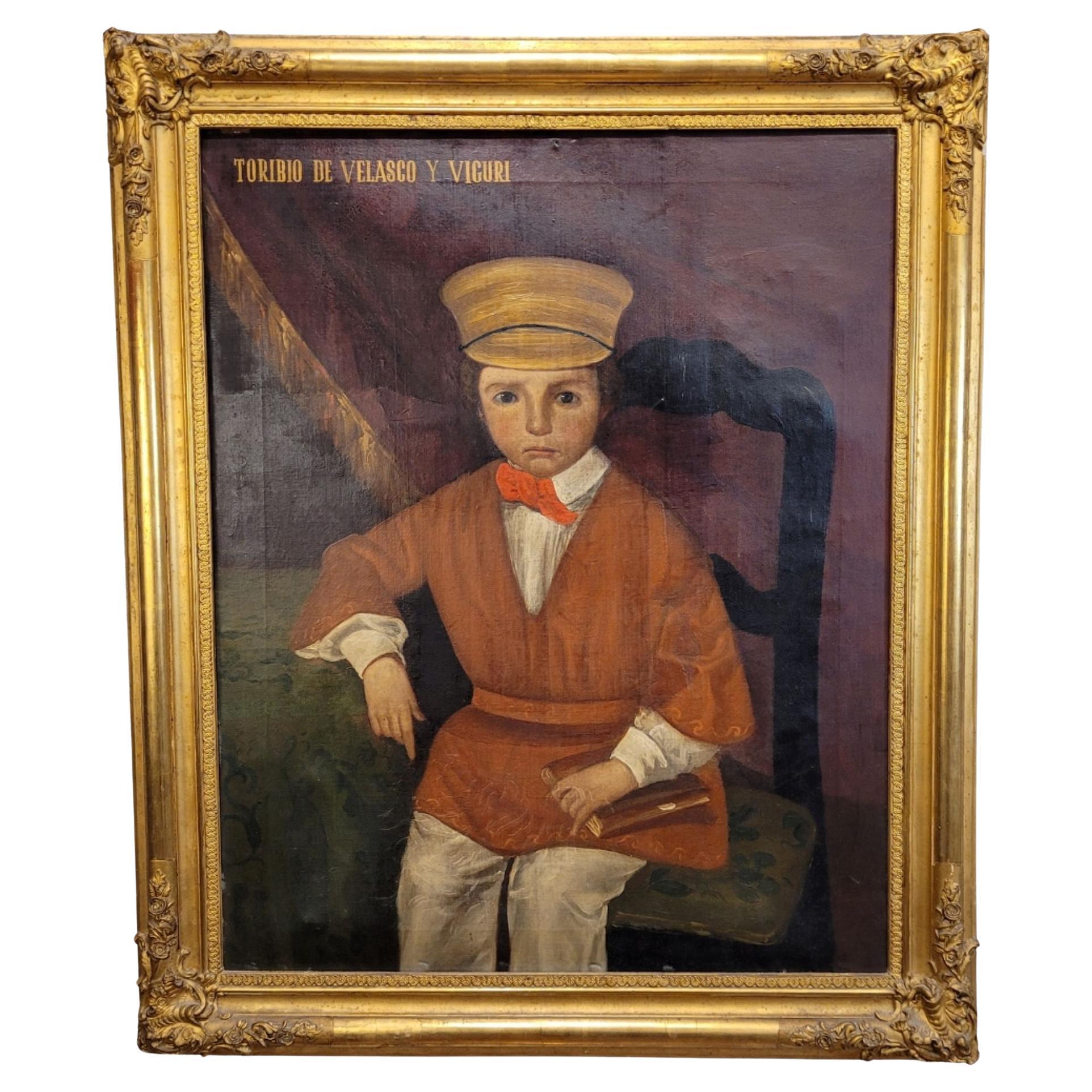 Öl auf Leinwand Spanisch "Porträt Toribio von Velasco und Viguri". im Angebot