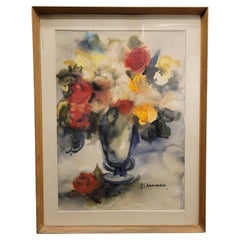 Spanish Gouache on paper “Still Life with Flowers”, signed M. Chamorro