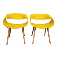 Pair of yellow chairs, fiberglass seat, contemporary design, France