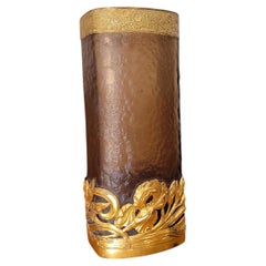 Art Nouveau Iris flower Vase, Victor Saglier signed, crystal and ormolu