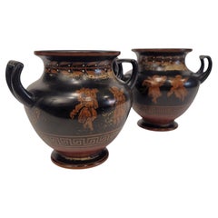 Pair of Ceramic black-ground vases red-figure motifs, Majolikafabrik W. Schiller