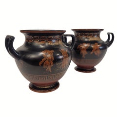 Pair of Ceramic black-ground vases red-figure motifs, Majolikafabrik W. Schiller