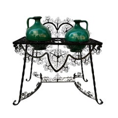 Pair of ceramic perulas from Triana , glazed green terracotta and wrought iron