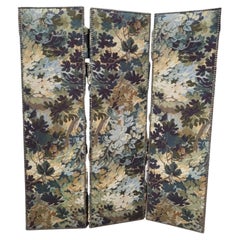French Midcentury three-panel screen, upholstered in a Verdure-style tapestry.
