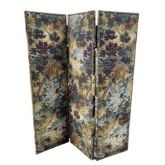 French Midcentury three-panel screen, upholstered in a Verdure-style tapestry.