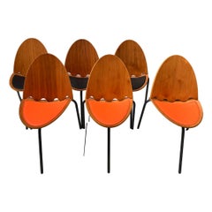 Lot de 6 chaises « A6 », Joseph-André Motte pour Steiner, bois et cuir, France