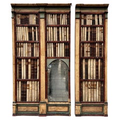 Pair of Antique wooden panels , faux book spines, or library trompe loeil