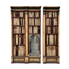 Pair of Antique wooden panels , faux book spines, or library trompe loeil