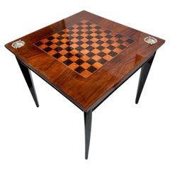 Mesa de juego cuadrada de estilo Art Déco francés, al estilo Luis XVI, de madera noble y metal