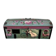 Trench Provincial Wedding or Marriage chest hand painted a bride a groom